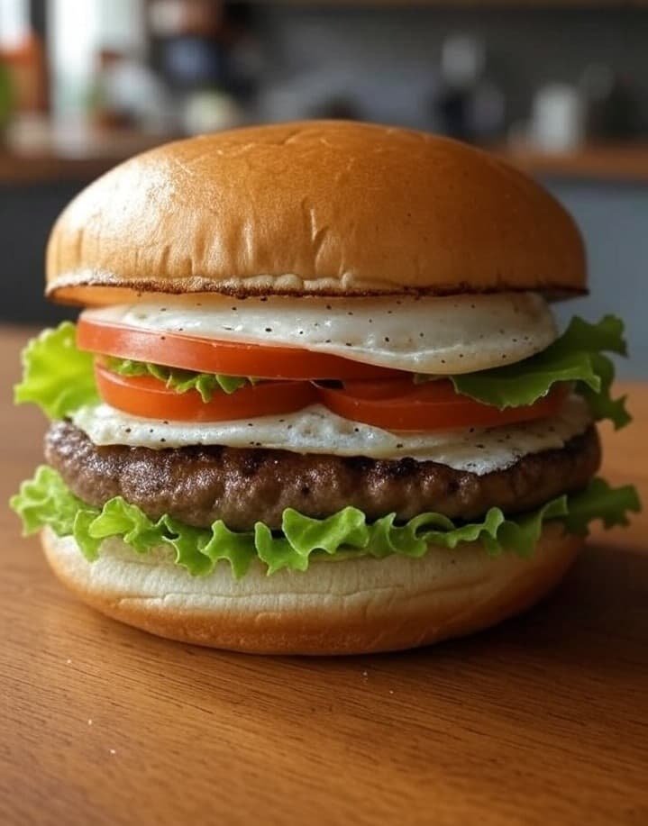 Hamburguesa con huevo frito y carne