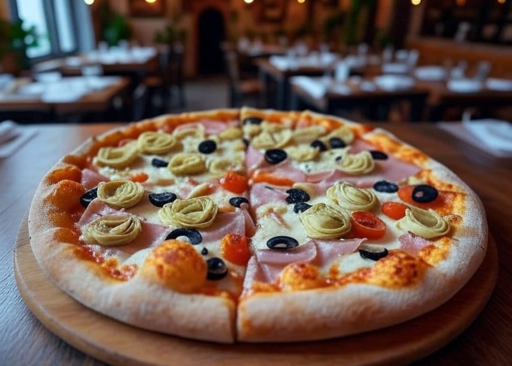 Pizza 4 estaciones con ingredientes variados
