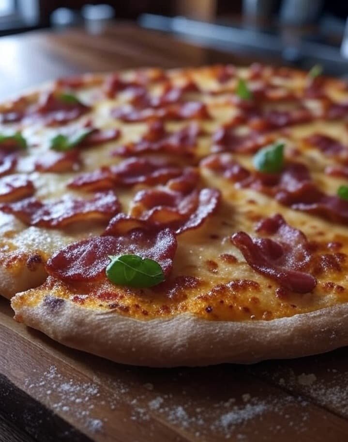Pizza con bacon crujiente