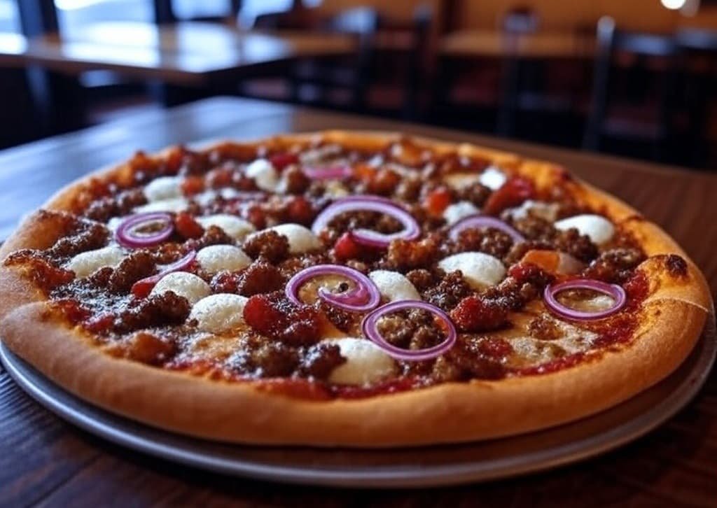 Pizza barbacoa con carne y salsa BBQ
