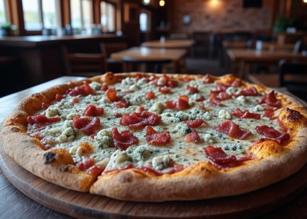 Pizza con queso azul y bacon