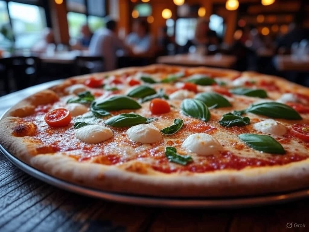 Pizza ligera con productos frescos y masa fina Pizza fresca con ingredientes naturales y rúcula