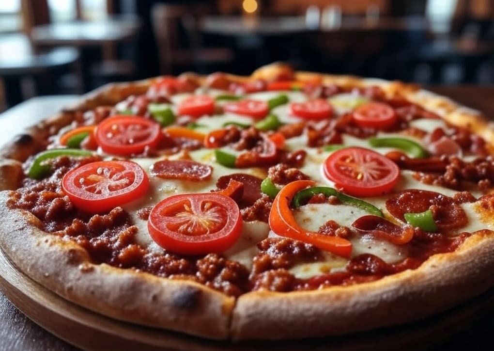 Nuestra receta exclusiva de pizza gustosa con extra de sabor Pizza gustosa con combinación especial de la casa