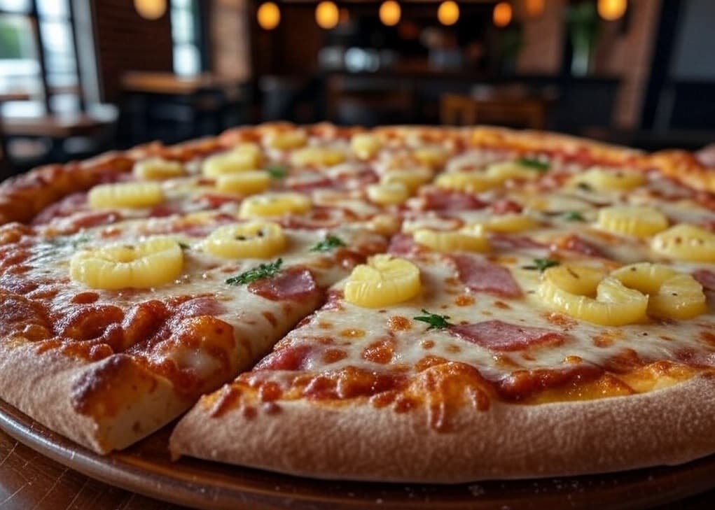 Pizza hawaiana con piña y jamón