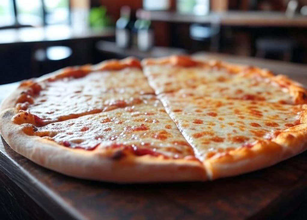 Pan de pizza con queso fundido en Marbella
